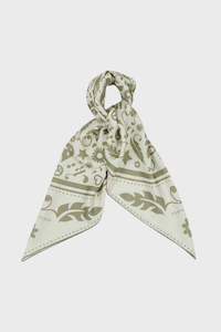 Accessories: Filagree Classic Silk Scarf - Cream/Olive