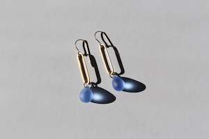 Water Droplet Sea Glass Earrings - Frost Blue/Gold