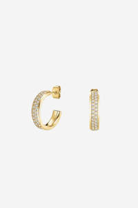 Jewellery: Crystal Hoops Earrings Large - Gold