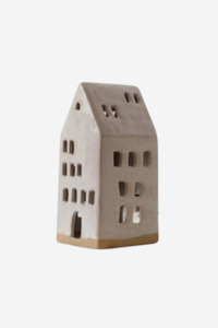 Porcelain And Ceramics: Tall Porcelain Tealight House - Grey