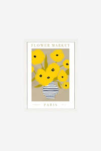 Flower Market Paris Yellow Framed Print - A3