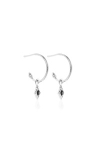 Keepsake Hoop Earrings with Black Spinel - Silver