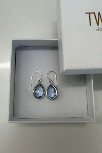 Audrey Large Tear Drop Earrings - Blue/Silver