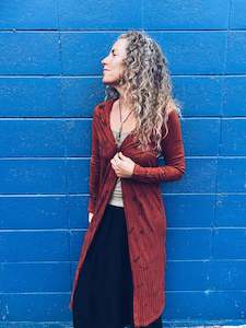 Clothing: Rust long cardigan - Viscose XS/S