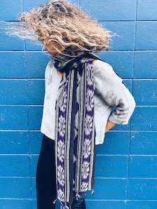 Handwoven Ikat thin Scarf  - Java - Purple