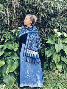 Handwoven Indigo Ikat Scarf  - Java - Indigo Blue