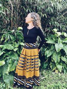 Handwoven Ikat Skirt - Java - Yellow & Black