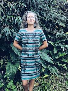 Blue Stripes Botanical dress ~ Linen ~ M/L