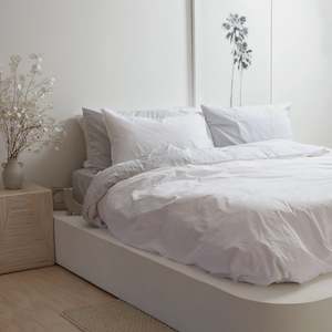 100% Stonewashed Cotton Duvet Set- White