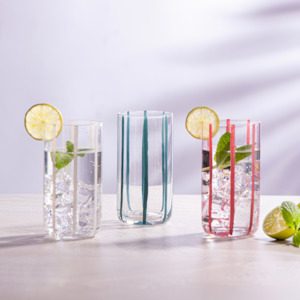 Wine Glass: Stripe White 4pk Highball Tumbler