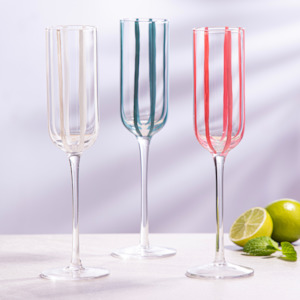 Stripe Teal 4pk Champagne Glass