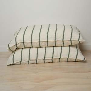 Bedding: 100% French Flax Linen Pillowcase Pair- Lichen Stripe