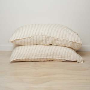 100% French Flax Linen Pillowcase Pair- Ginger Pinstripe