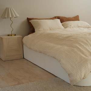 100% French Flax Linen Duvet Cover Set- Ginger Pinstripe