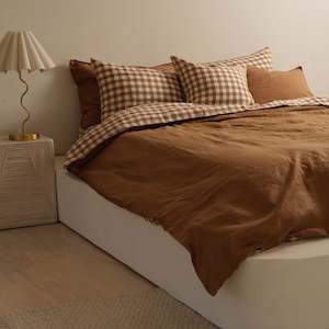 100% French Flax Linen Reversible Duvet Cover Set - Ginger Gingham