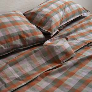 100% Stonewashed Cotton Sheet Set- Sunset Check