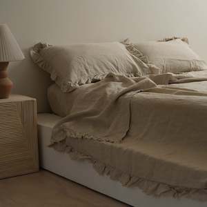 Linen Sheets: 100% French Flax Linen Ruffle Edge Sheet Set- Natural Oat