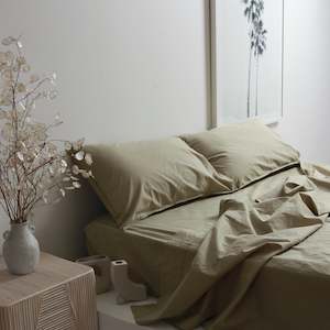 100% Stonewashed Cotton Sheet Set- Light Khaki