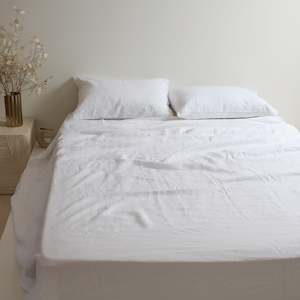 100% French Flax Linen Fitted sheet - White