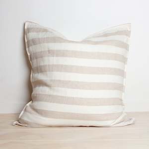 100% French Linen Euro pillowcase- Wide Natural Stripe