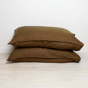 100% French Flax Linen Pillowcase Pair- Khaki