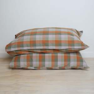 100% Stonewashed Cotton Pillowcase Pair- Sunset Check