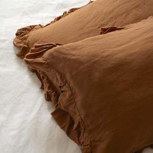 100% French Flax Linen Ruffle Edge Pillowcase Pair- Ginger