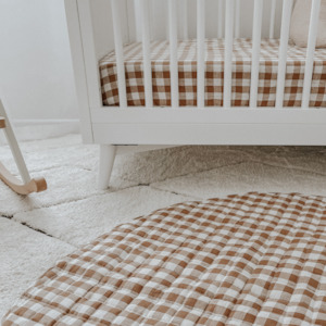 100% French Flax Linen Fitted Cot sheet- Ginger Gingham