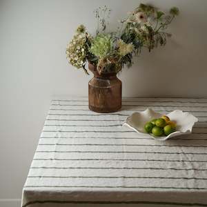 100% French Flax linen Tablecloth- Lichen Stripe