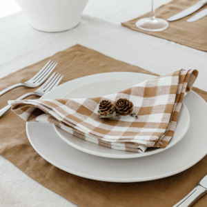 100% French Flax Linen Napkin- Set 4-Ginger Gingham