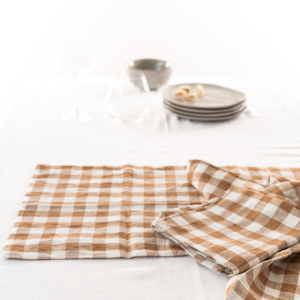 Table Linen: 100% French Flax Linen Placemat Set 4- Ginger Gingham