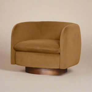 Chairs: Charlie Swivel Chair- Camel Velvet