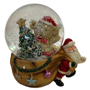 Santa with Gift Bag & Teddy Bear– Mini Snow Globe