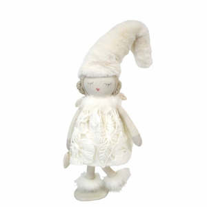 Gift: White Standing Snow Angel with Fur Hat