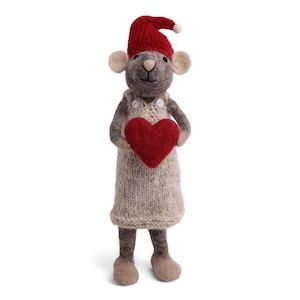 X-Large Felt Grey Girl Mouse with Heart