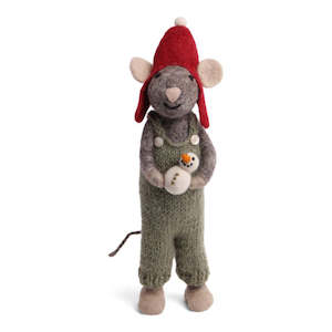 X-Large Felt Grey Boy Mouse with Snowman