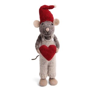 X-Large Felt Grey Boy Mouse with Heart