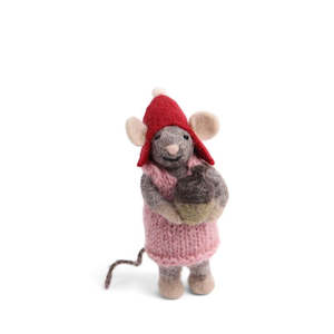 Small Felt Grey Girl Mouse with Acorn