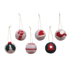 FELT Hanging Christmas Balls Assorted Designs- Grey/Red/Green