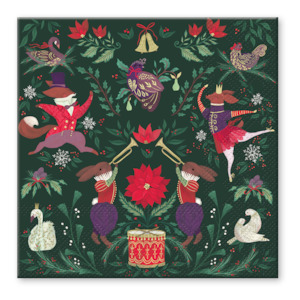 Gift: 12 Days of Christmas Green Beverage Napkins