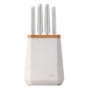 Furi Stone Knife Block Set 5pc (Black/White Terazzo)