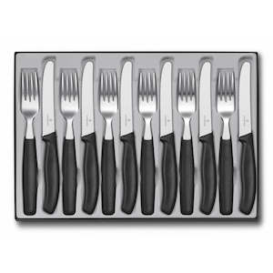 Victorinox Classic Steak & Tomato Round Tip Wavy Edge Knife 12 Piece Set 11cm (Black)