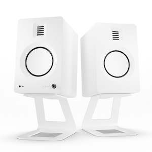 Technology 1: Kanto TUK 260W Powered Bookshelf Speakers - Pair, Matte White with SE6W White Stand Bundle