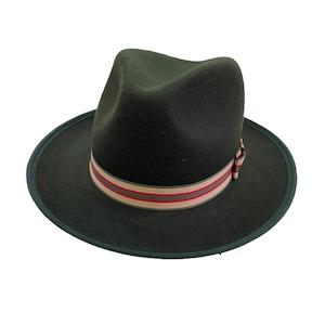 Hats And Caps: Fedora Hat/Olive  - Pattern Ribbon