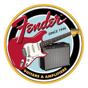 Fender Round Guitar & Amp Tin Sign