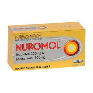 Products: Nuromol Tablets Double Action Pain Relief Ibuprofen 200mg & Paracetamol 500mg For Best Price In NZ at Home Pharmacy Richmond Road