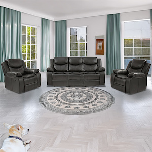 Cambridge Leather Recliner Lounge suite – Black