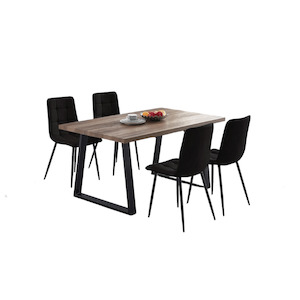 Products: Zane Dining Suite: Modern Table & 4 Black Velvet Chairs