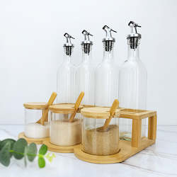 Bamboo and Glass Condiments Rack