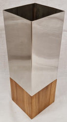 Vase - Teak Wood & Stainless Steel (10 x 10 x 30cm)